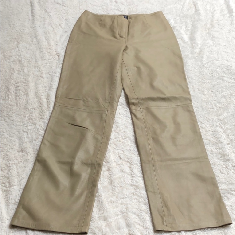 INC Tan Genuine Leather Wide-Leg Pants, Size 4.